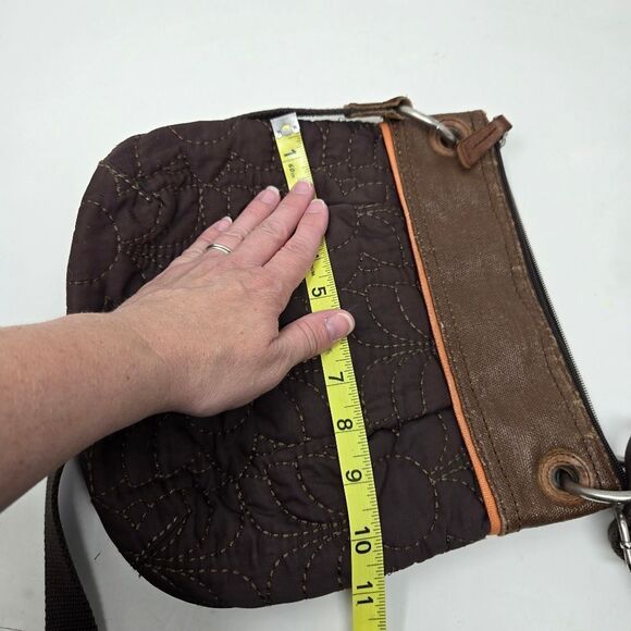 FOSSIL Brown Floral Quilted Leather Trim Crossbody Shoulder Bag Key-per Y2K - Picture 14 of 14